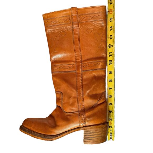 Vintage 70s Frye Campus Boots Womens Orange Leather Stitched High Shaft Sz 11D - Picture 9 of 11